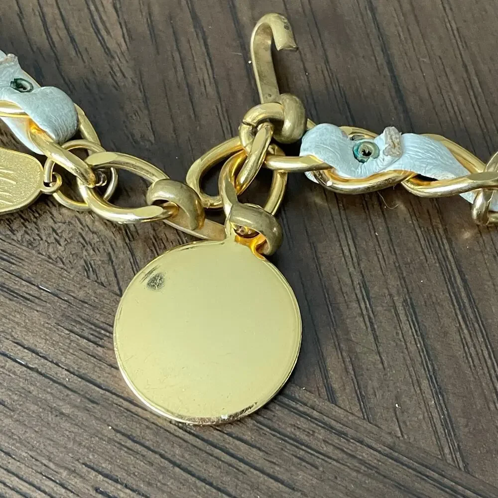 Vintage Morris Moshowitz MM White Leather Gold Tone Chain Belt Hook Women OS